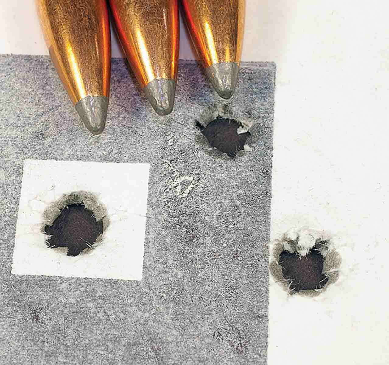 This three-shot, 100-yard group from the SPL test rifle was shot with Sierra 150-grain Pro-Hunter bullets handloaded with VV-N140 powder.
